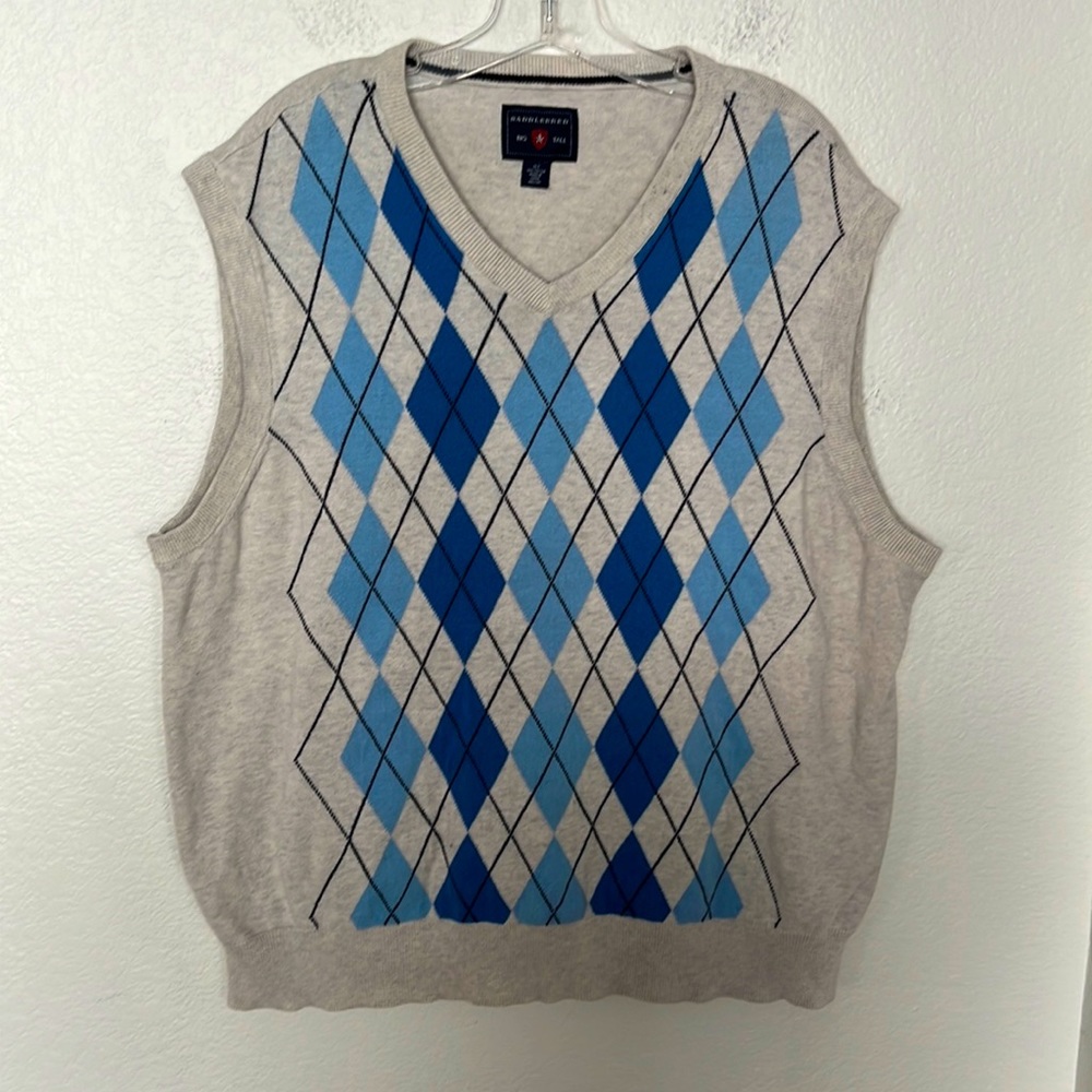 SADDLEBRED BIG & TALL VEST SWEATER SIZE XLT GREY & BLUES GREAT CONDITION!